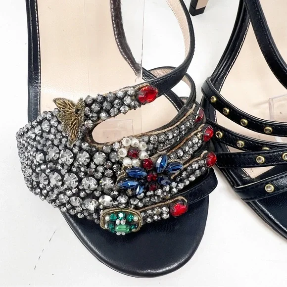 GUCCI WANGY BLACK LEATHER EMBELLISHED PARTY COCKTAIL SANDALS WOMENS SZ 36.5/6.5 - Picture 9 of 10